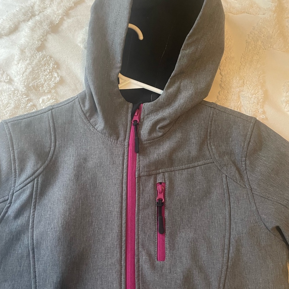 Gray Hooded Jacket with Pink Zipper